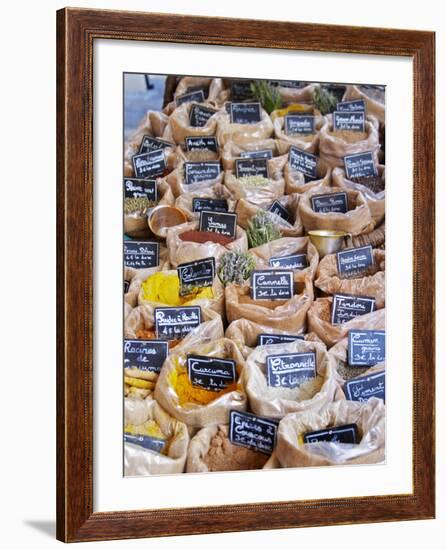 Street Market, Merchant's Stall, Provencal Spices, Sanary, Var, Cote d'Azur, France-Per Karlsson-Framed Photographic Print