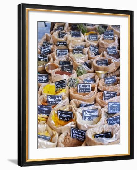 Street Market, Merchant's Stall, Provencal Spices, Sanary, Var, Cote d'Azur, France-Per Karlsson-Framed Photographic Print