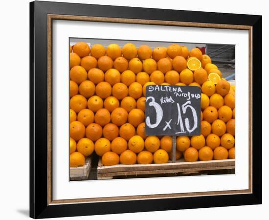 Street Market Stall Selling Oranges, Saltena Puo Jugo, Montevideo, Uruguay-Per Karlsson-Framed Photographic Print