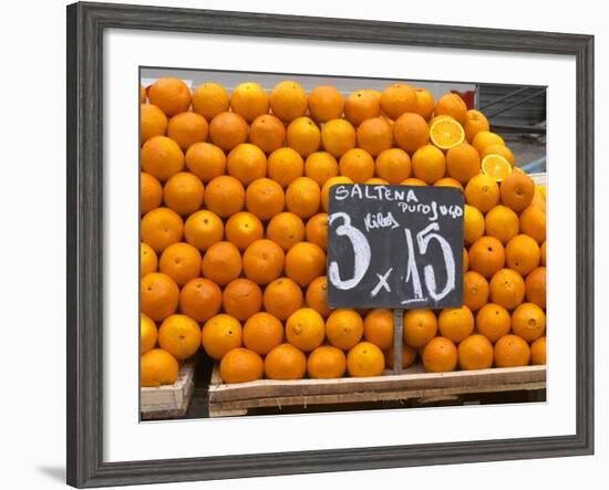 Street Market Stall Selling Oranges, Saltena Puo Jugo, Montevideo, Uruguay-Per Karlsson-Framed Photographic Print