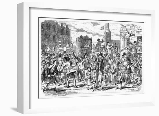 Street Music: St Cecilia's Day Street Scene, 1837-George Cruikshank-Framed Art Print
