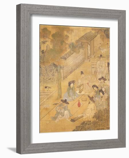 Street Musicians, from Genre Scenes, 8 Panel Screen, Ink and Colour on Silk, Korea, Detail-Hong-Do Kim-Framed Giclee Print