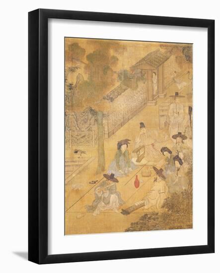 Street Musicians, from Genre Scenes, 8 Panel Screen, Ink and Colour on Silk, Korea, Detail-Hong-Do Kim-Framed Giclee Print