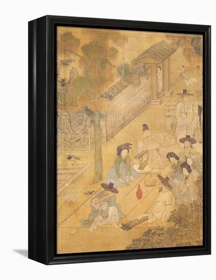 Street Musicians, from Genre Scenes, 8 Panel Screen, Ink and Colour on Silk, Korea, Detail-Hong-Do Kim-Framed Premier Image Canvas