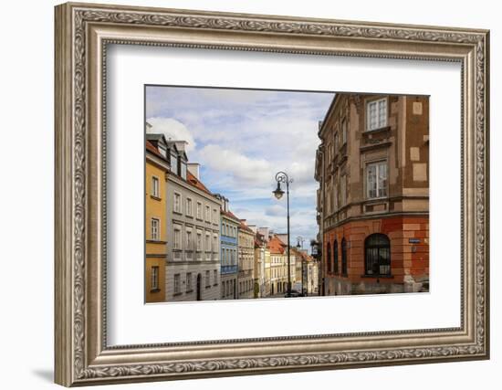 Street of homes is off the main square in Old Town Warsaw. Homes have been restored-Mallorie Ostrowitz-Framed Photographic Print