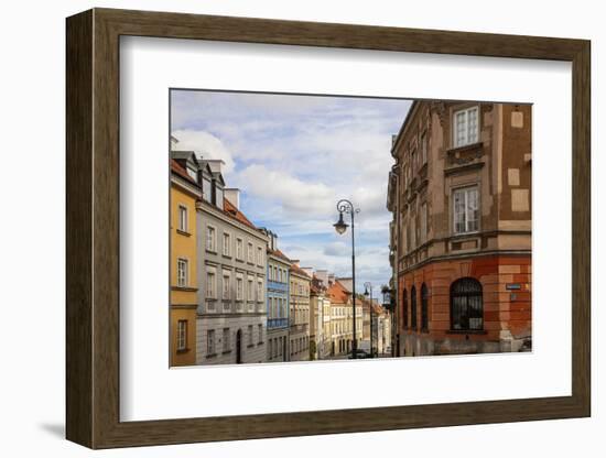 Street of homes is off the main square in Old Town Warsaw. Homes have been restored-Mallorie Ostrowitz-Framed Photographic Print