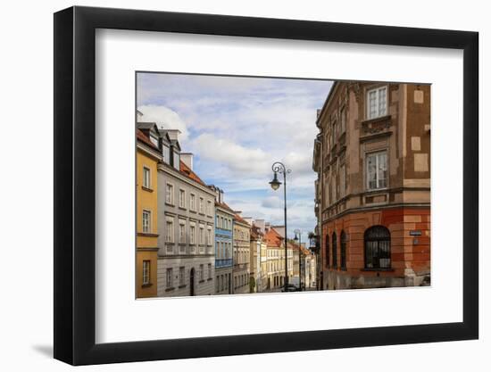 Street of homes is off the main square in Old Town Warsaw. Homes have been restored-Mallorie Ostrowitz-Framed Photographic Print