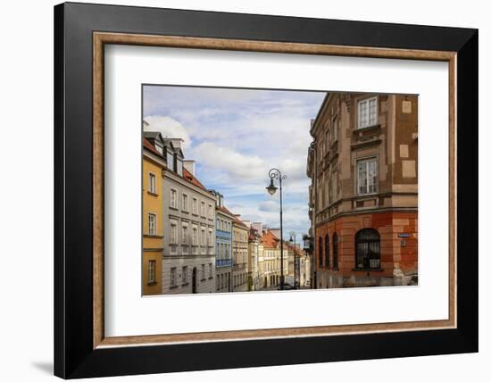 Street of homes is off the main square in Old Town Warsaw. Homes have been restored-Mallorie Ostrowitz-Framed Photographic Print