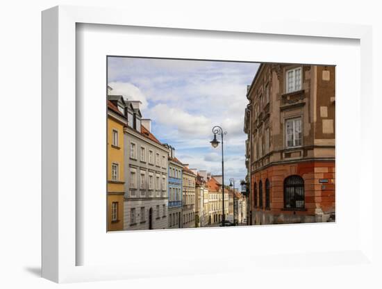 Street of homes is off the main square in Old Town Warsaw. Homes have been restored-Mallorie Ostrowitz-Framed Photographic Print