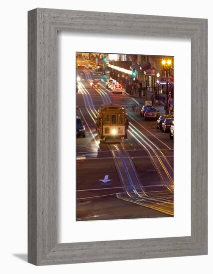 Street Scene at Night with Historic San Francisco Street Car-Miles-Framed Photographic Print