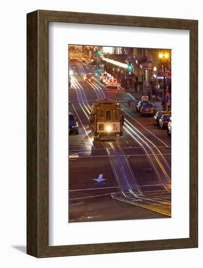 Street Scene at Night with Historic San Francisco Street Car-Miles-Framed Photographic Print