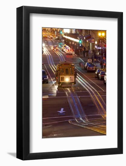 Street Scene at Night with Historic San Francisco Street Car-Miles-Framed Photographic Print