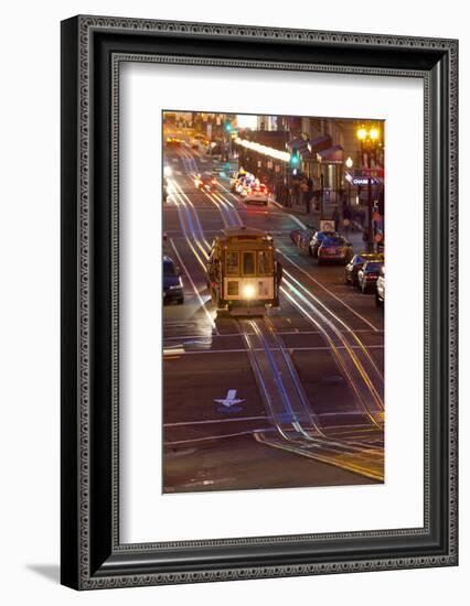 Street Scene at Night with Historic San Francisco Street Car-Miles-Framed Photographic Print