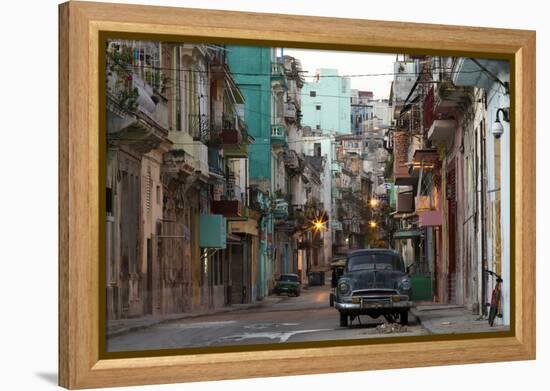 Street Scene before Sunrise - Dilapidated Buildings Crowded Together and Vintage American Cars-Lee Frost-Framed Premier Image Canvas