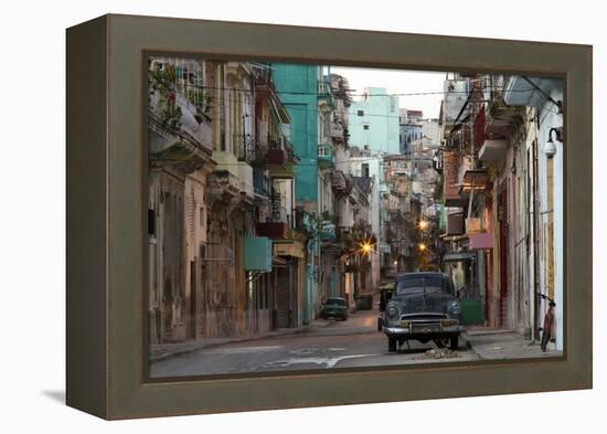 Street Scene before Sunrise - Dilapidated Buildings Crowded Together and Vintage American Cars-Lee Frost-Framed Premier Image Canvas