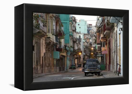 Street Scene before Sunrise - Dilapidated Buildings Crowded Together and Vintage American Cars-Lee Frost-Framed Premier Image Canvas