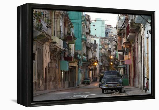 Street Scene before Sunrise - Dilapidated Buildings Crowded Together and Vintage American Cars-Lee Frost-Framed Premier Image Canvas