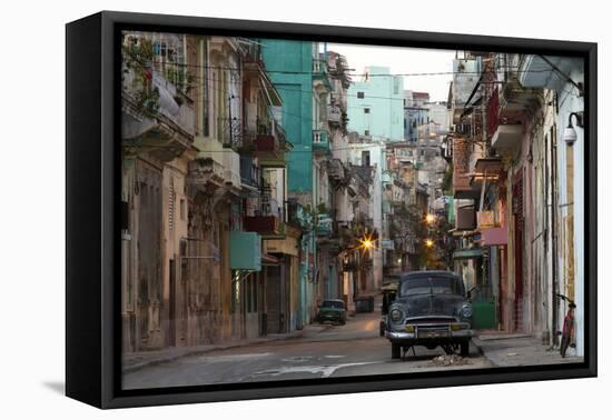 Street Scene before Sunrise - Dilapidated Buildings Crowded Together and Vintage American Cars-Lee Frost-Framed Premier Image Canvas