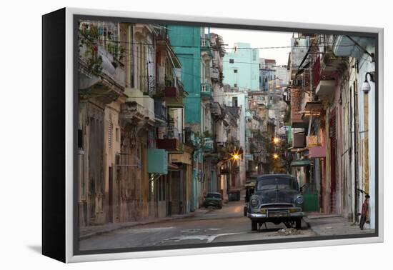 Street Scene before Sunrise - Dilapidated Buildings Crowded Together and Vintage American Cars-Lee Frost-Framed Premier Image Canvas