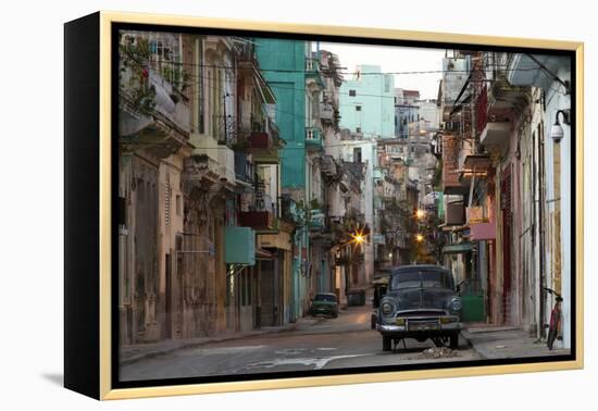 Street Scene before Sunrise - Dilapidated Buildings Crowded Together and Vintage American Cars-Lee Frost-Framed Premier Image Canvas