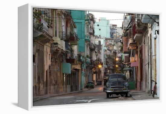 Street Scene before Sunrise - Dilapidated Buildings Crowded Together and Vintage American Cars-Lee Frost-Framed Premier Image Canvas