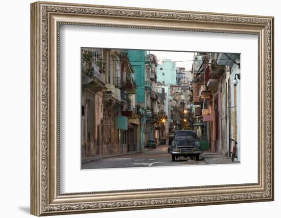 Street Scene before Sunrise - Dilapidated Buildings Crowded Together and Vintage American Cars-Lee Frost-Framed Photographic Print