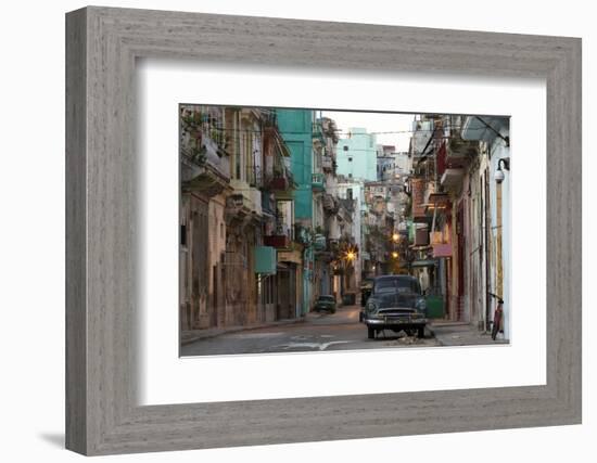 Street Scene before Sunrise - Dilapidated Buildings Crowded Together and Vintage American Cars-Lee Frost-Framed Photographic Print