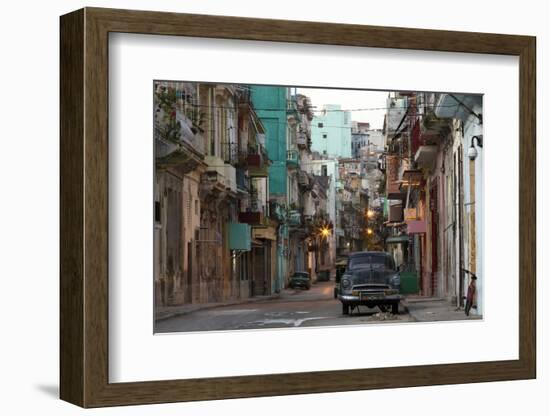 Street Scene before Sunrise - Dilapidated Buildings Crowded Together and Vintage American Cars-Lee Frost-Framed Photographic Print