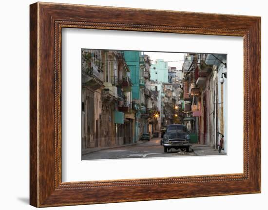 Street Scene before Sunrise - Dilapidated Buildings Crowded Together and Vintage American Cars-Lee Frost-Framed Photographic Print