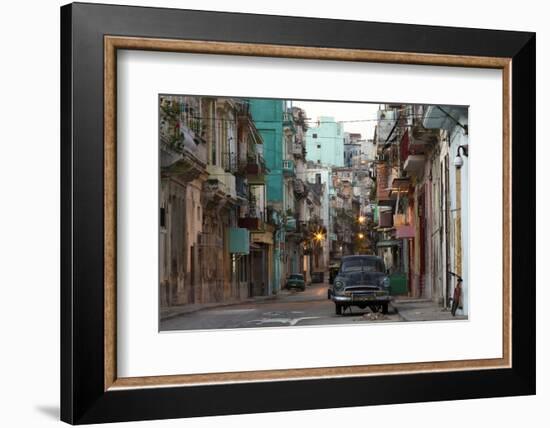 Street Scene before Sunrise - Dilapidated Buildings Crowded Together and Vintage American Cars-Lee Frost-Framed Photographic Print