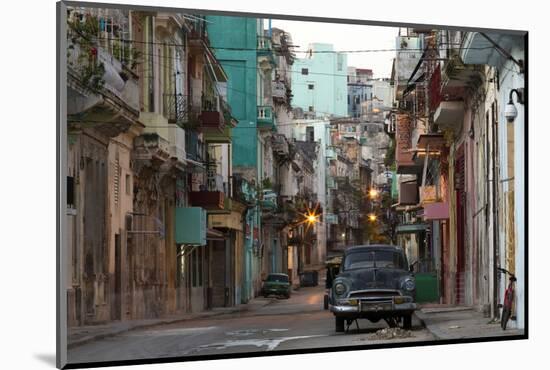 Street Scene before Sunrise - Dilapidated Buildings Crowded Together and Vintage American Cars-Lee Frost-Mounted Photographic Print