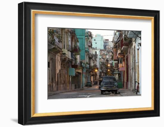 Street Scene before Sunrise - Dilapidated Buildings Crowded Together and Vintage American Cars-Lee Frost-Framed Photographic Print