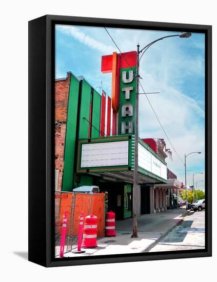 Street Scene in America with Vintage Neon Sign-Salvatore Elia-Framed Premier Image Canvas