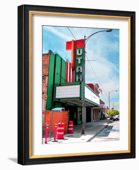 Street Scene in America with Vintage Neon Sign-Salvatore Elia-Framed Photographic Print