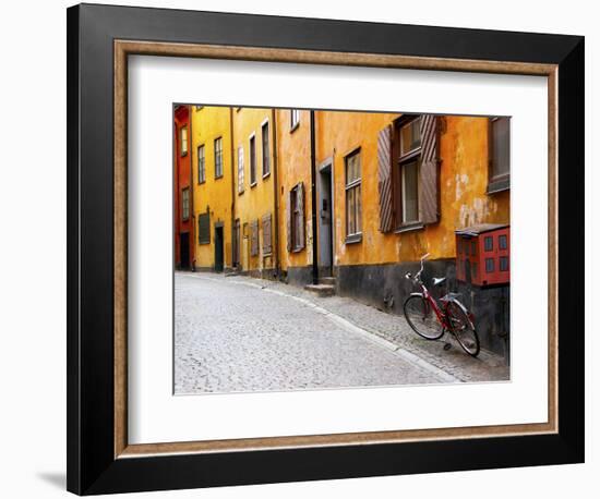 Street Scene in Gamla Stan Section with Bicycle and Mailbox, Stockholm, Sweden-Nancy & Steve Ross-Framed Photographic Print