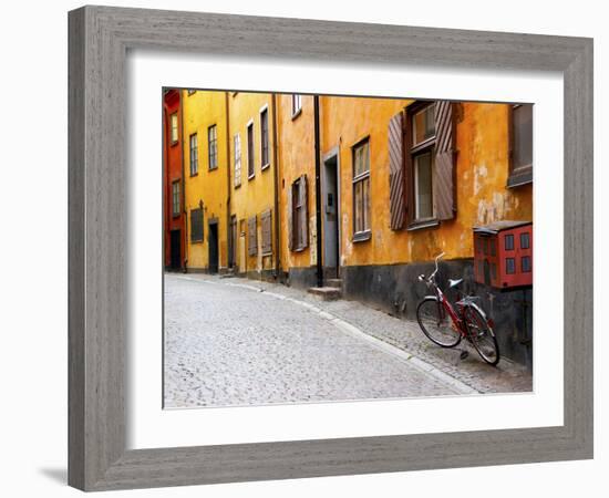 Street Scene in Gamla Stan Section with Bicycle and Mailbox, Stockholm, Sweden-Nancy & Steve Ross-Framed Photographic Print