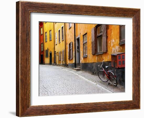 Street Scene in Gamla Stan Section with Bicycle and Mailbox, Stockholm, Sweden-Nancy & Steve Ross-Framed Photographic Print