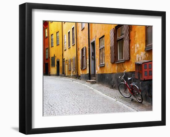 Street Scene in Gamla Stan Section with Bicycle and Mailbox, Stockholm, Sweden-Nancy & Steve Ross-Framed Photographic Print