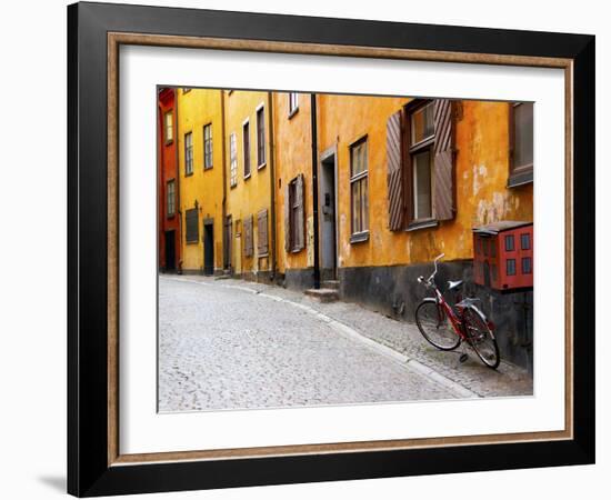 Street Scene in Gamla Stan Section with Bicycle and Mailbox, Stockholm, Sweden-Nancy & Steve Ross-Framed Photographic Print