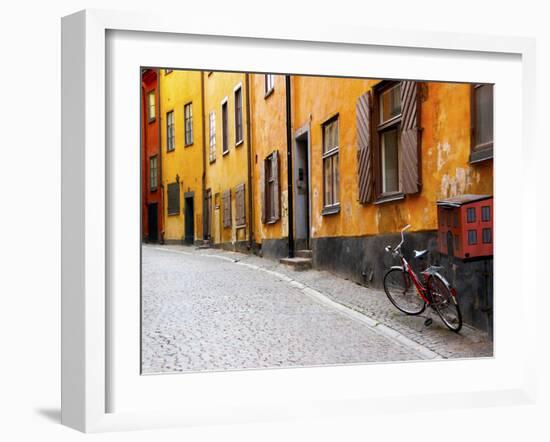 Street Scene in Gamla Stan Section with Bicycle and Mailbox, Stockholm, Sweden-Nancy & Steve Ross-Framed Photographic Print