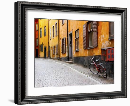 Street Scene in Gamla Stan Section with Bicycle and Mailbox, Stockholm, Sweden-Nancy & Steve Ross-Framed Photographic Print