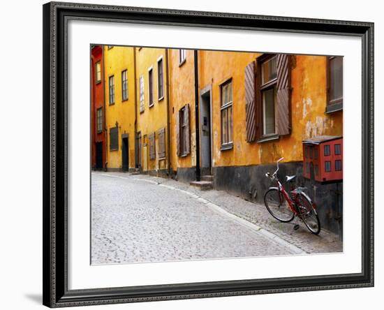 Street Scene in Gamla Stan Section with Bicycle and Mailbox, Stockholm, Sweden-Nancy & Steve Ross-Framed Photographic Print