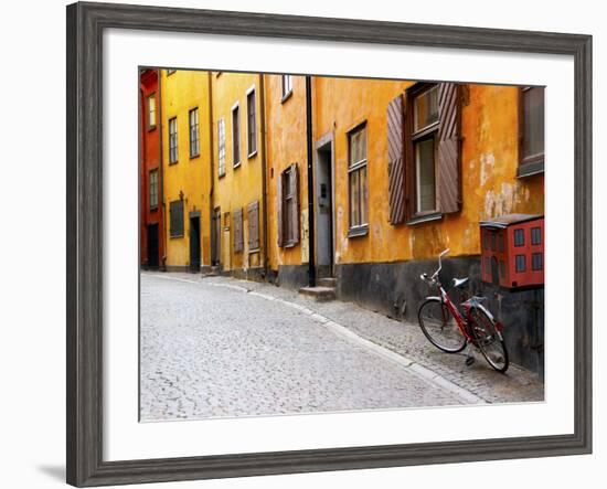 Street Scene in Gamla Stan Section with Bicycle and Mailbox, Stockholm, Sweden-Nancy & Steve Ross-Framed Photographic Print