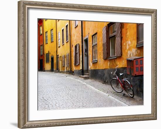 Street Scene in Gamla Stan Section with Bicycle and Mailbox, Stockholm, Sweden-Nancy & Steve Ross-Framed Photographic Print