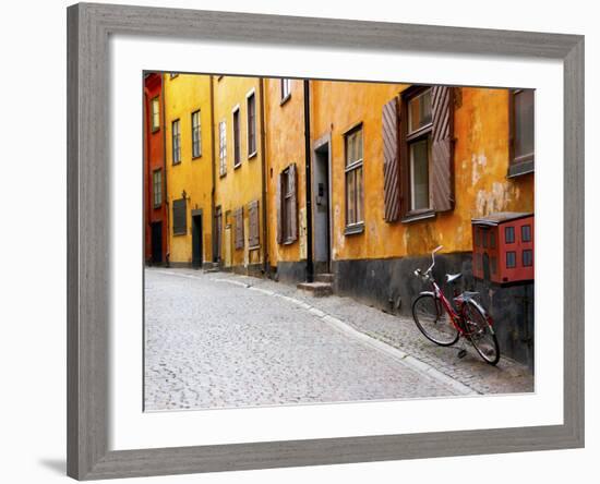 Street Scene in Gamla Stan Section with Bicycle and Mailbox, Stockholm, Sweden-Nancy & Steve Ross-Framed Photographic Print