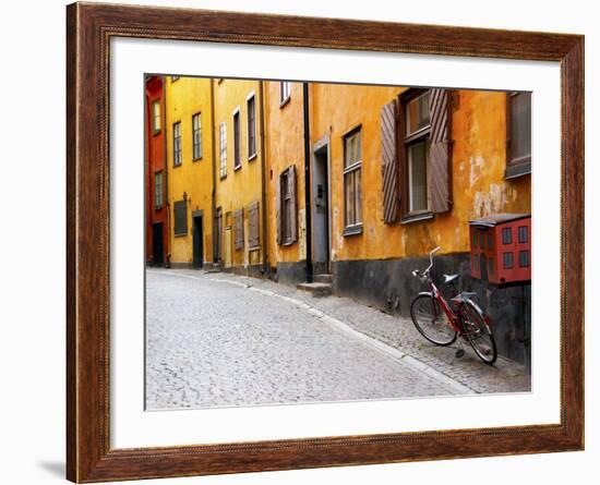 Street Scene in Gamla Stan Section with Bicycle and Mailbox, Stockholm, Sweden-Nancy & Steve Ross-Framed Photographic Print