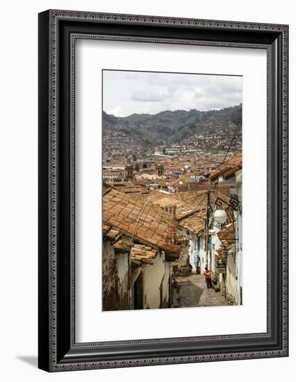 Street Scene in San Blas Neighbourhood with a View over the Rooftops of Cuzco, Peru, South America-Yadid Levy-Framed Photographic Print