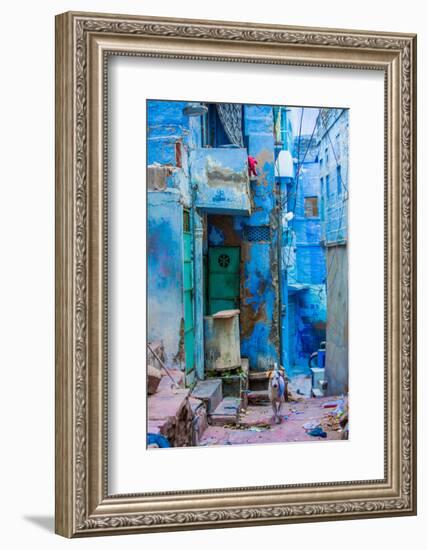 Street Scene of the Blue Houses, Jodhpur, the Blue City, Rajasthan, India, Asia-Laura Grier-Framed Photographic Print
