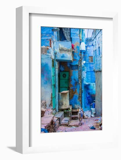 Street Scene of the Blue Houses, Jodhpur, the Blue City, Rajasthan, India, Asia-Laura Grier-Framed Photographic Print