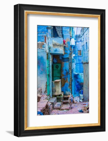 Street Scene of the Blue Houses, Jodhpur, the Blue City, Rajasthan, India, Asia-Laura Grier-Framed Photographic Print